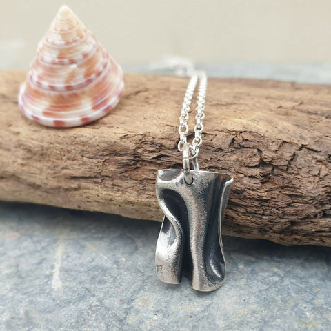 Small Folded Silver Wave Texture Pendant