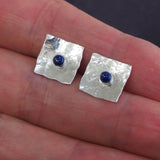 Square Lapis Lazuli Silver Stud Earrings