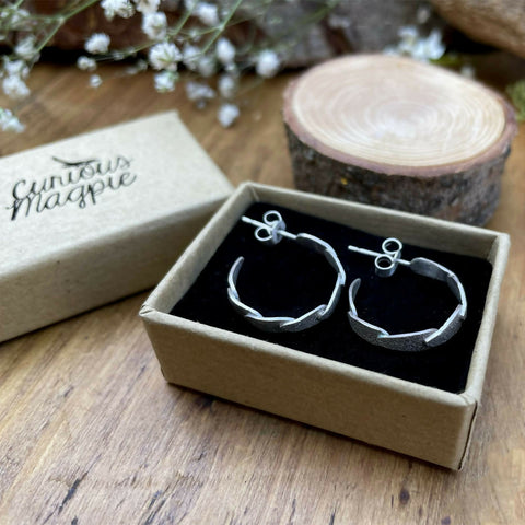 Silver Petal Echo Hoop Earrings - Handmade in Sterling Silver