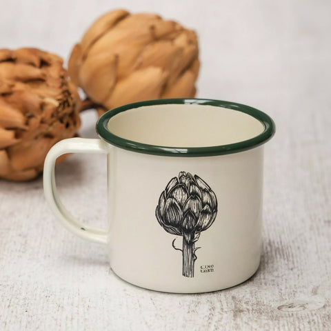 Cream Enamel Mug with Artichoke Design