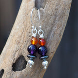 Amethyst, Hematite Carnelian Drop Earrings