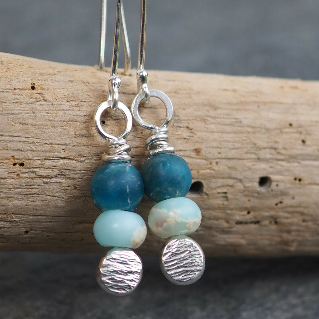 Blue Bead Silver Drop Earrings