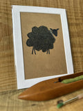Blue Grey British Wool Fabric Sheep - Mounted Original Artwork with Handwoven Fabric and Hand Painted Watercolour