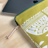 14” Handquilted Laptop or Sketchbook Case | Yellow Flower Design | British Made