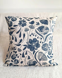 Blooms & Birds Blue Cushion Cover - Natural Cotton Linen Blend