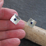 Square Lapis Lazuli Silver Stud Earrings