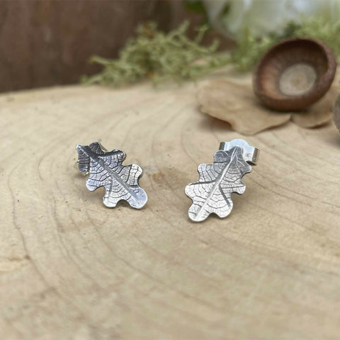Silver Oak Leaf Stud Earrings - Handcrafted in Sterling Silver