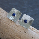 Square Lapis Lazuli Silver Stud Earrings