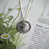 Silver Daisy and Leaf Pendant Necklace