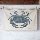 Organic Cotton Tea Towel with Brown Crab Lino Print