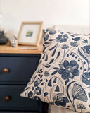 Blooms & Birds Blue Cushion Cover - Natural Cotton Linen Blend