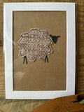 Pink Diamonds British Wool Fabric Sheep - Mounted Original Artwork with Handwoven Fabric and Hand Painted Watercolour