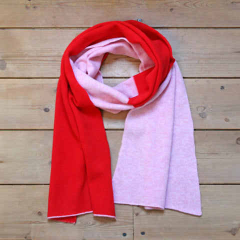 Soft Lambswool Half and Half Scarf - Pink and Red