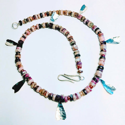Pink Tourmaline & Hearts Necklace
