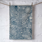 Organic Cotton Tea Towel with Hidden Beach Finds Lino Print