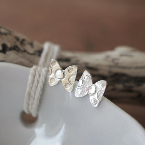 Tiny Silver Bowtie Earring Studs
