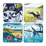 Set of 4 Coasters - Colourful Lino Print Designs
