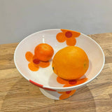 Big Blossom Pedestal Bowl - Handmade Painted Porcelain - HOT ORANGE WITH RED