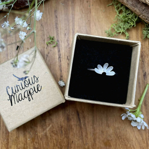 Sterling Silver Petal Arc Ring - Handmade