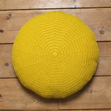 Hand Crocheted Golden Yellow Round Lambswool Cushion