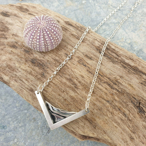 Silver Beach Waves Coastal Pendant