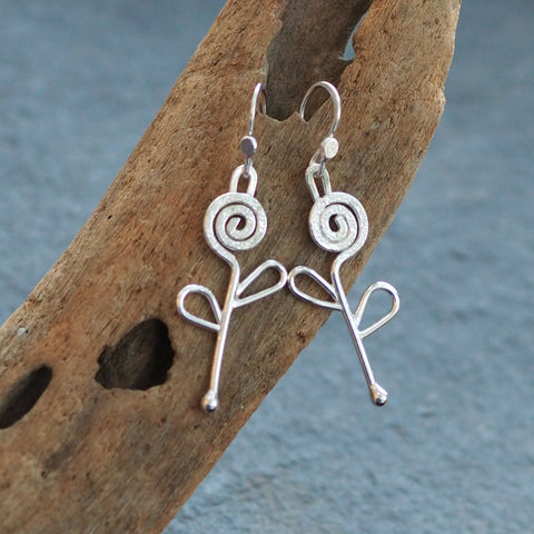 Silver Spiral Flower Earrings