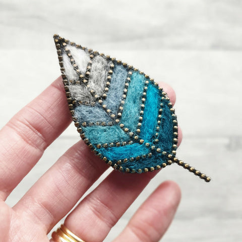 HR Winter Blues Leaf  Brooch hand 1024 x 1024