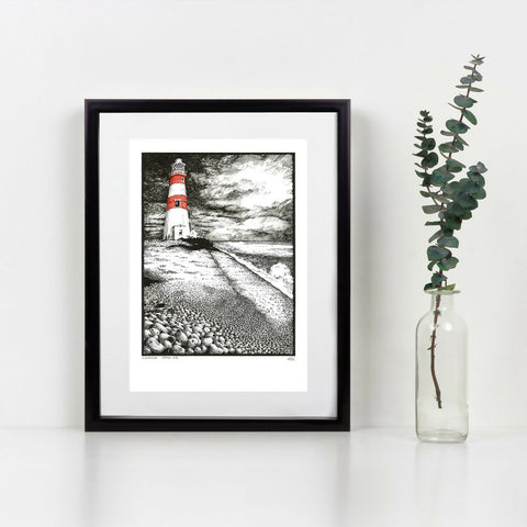 Lighthouse Orford Ness Print - Hand Drawn Ink Line and Crayon
