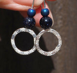 Blue Goldstone Hoop Earrings