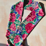 Poppies Green and Pink Satin Scarf