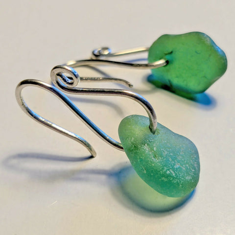Sterling Silver & Green Sea glass earrings