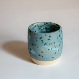 Beaker, Budvase, Pen Pot - Ceramic in matt blue grey, metallic spots with blue halo