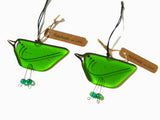 Bright Green - Fused Glass Hanging Bird