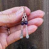 Amethyst forged silver earrings