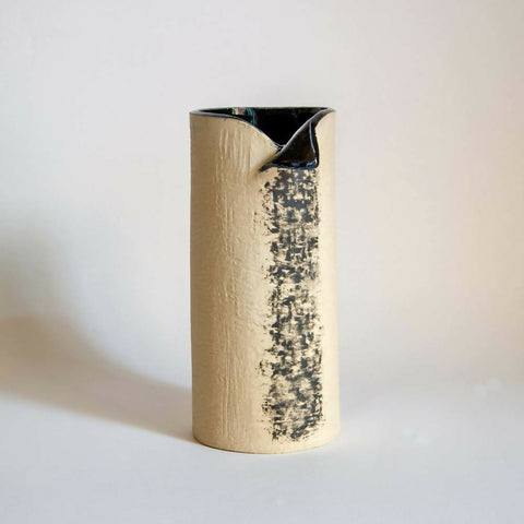 Textured Ceramic Vase Lined with Glossy Black Glaze