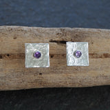Amethyst Square Silver Stud Earrings