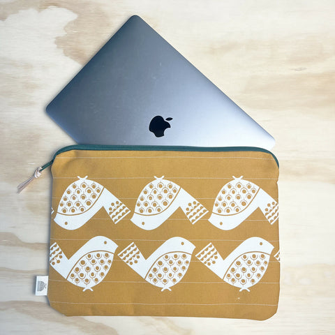14” Handquilted Laptop or Sketchbook Case | Orange Bird Design | British Made