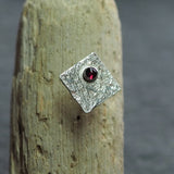 Square Silver and Garnet Stud Earrings