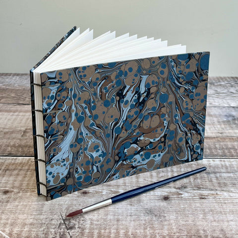 Blue & Bronze Marbled - Handcrafted Watercolour Sketchbook
