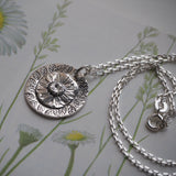 Silver Daisy and Leaf Pendant Necklace