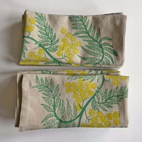 2 x Mimosa Linen Napkins - Screen and Block Printed