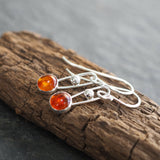 Amber and Silver Dangle Earrings