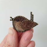 Hand Felted Wren Pin Badge With Zip Edge Detail