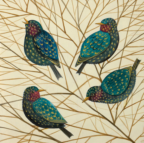 Catriona Hall, Starling Quartet, Fine Art Greeting Card