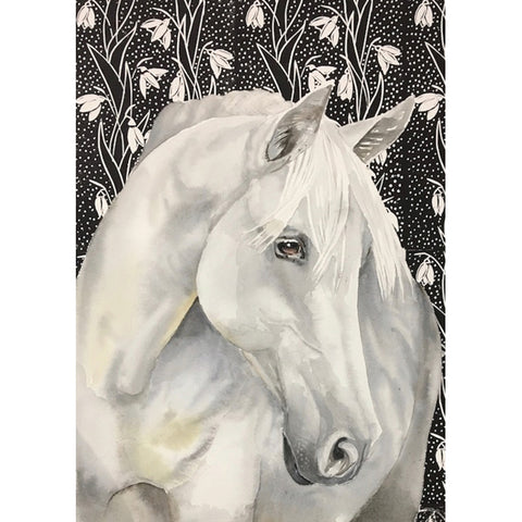 Celia Lewis, White Horse, Fine Art Greeting Card