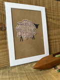Pink Diamonds British Wool Fabric Sheep - Mounted Original Artwork with Handwoven Fabric and Hand Painted Watercolour