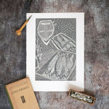 Fresh Mackerel on Quayside, French Grey, Falmouth Cornwall Lino Print