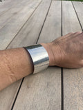 Wide Hammered Sterling Silver Cuff Bracelet - Hallmarked