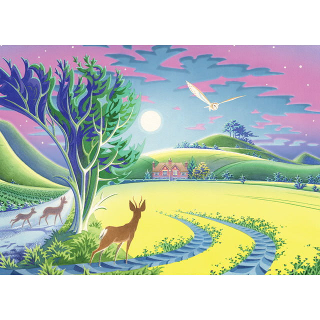 David Alderslade, Moonshadow (Deer and Owl), Fine Art Bank Greeting Card