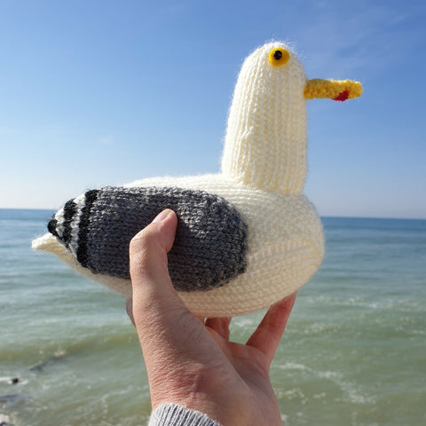 knitted seagull by the sea in sussex